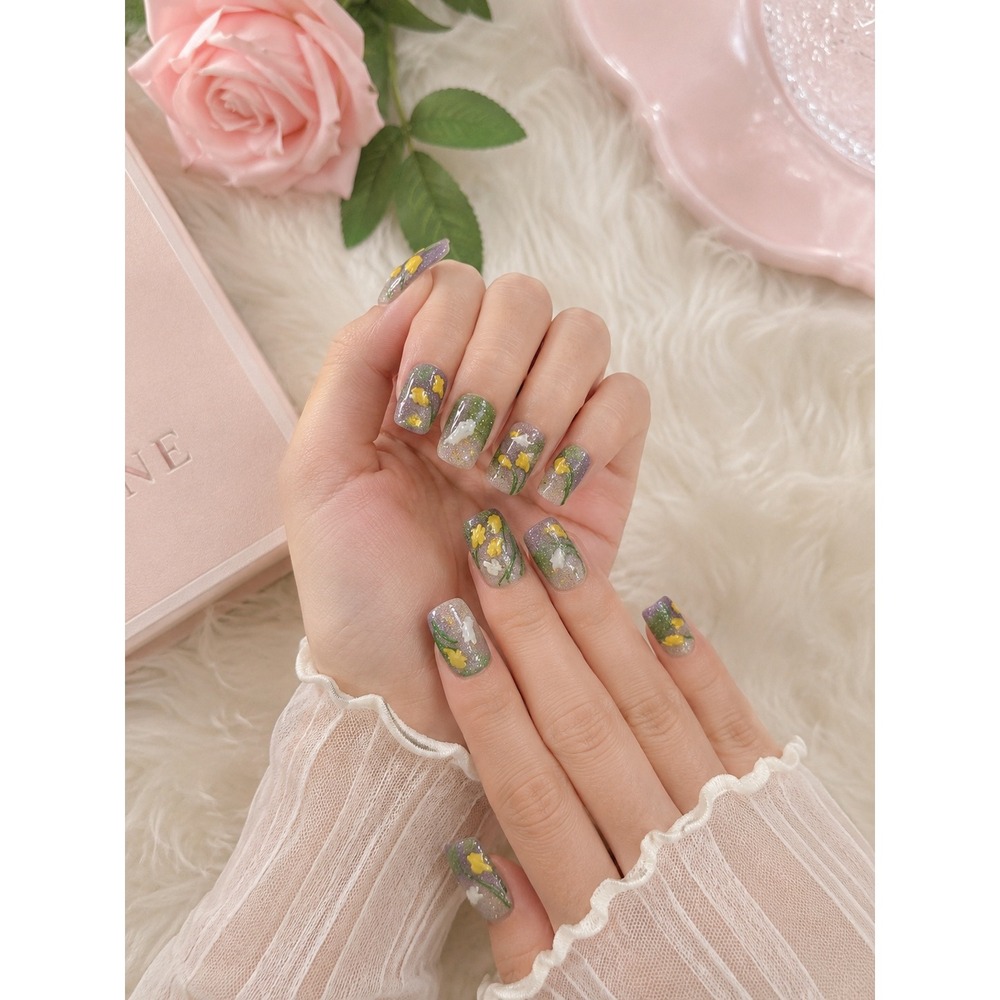 NEW Handmade Sugar Nail Press On Nails Women Size Small Green Floral 3D